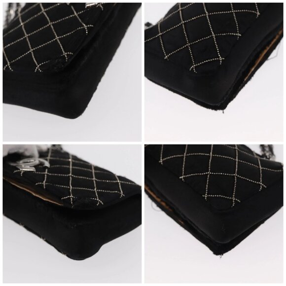 CHANEL Matelasse Chain Shoulder Bag Satin Black Silver CC Auth 157278 - Picture 16 of 16